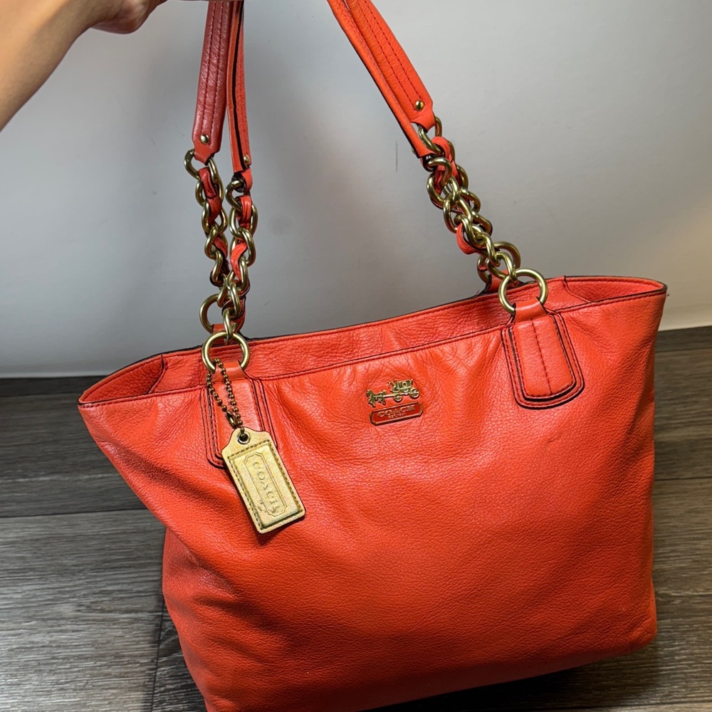 Coach Orange Leather Tote Bag - Picture 2 of 15